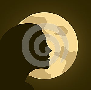 Woman profile and moon