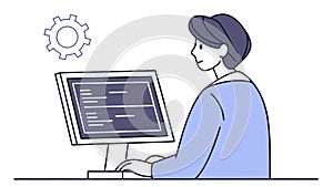 Woman Programmer Coding on Computer Software Development, vector design Generative AI