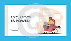 Woman Programmer Make Site or Web Interface Project Landing Page Template. Female Character Website Developer