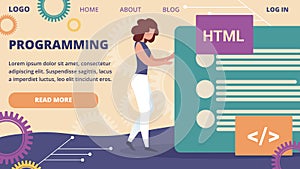 Woman Programmer Make Site Web Interface Project