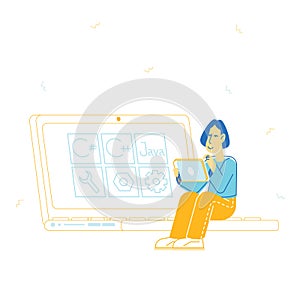Woman Programmer Working on Computer at Web Site Page Online Project Java Coding, Front End Developing Ui Ux