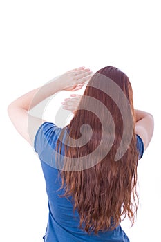 Woman protecting herself from aggression photo