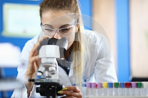 Woman in protective glasses