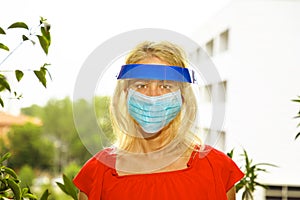 Woman with protective visor