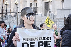 Woman protesting against offshore oil exploitation in Argentina