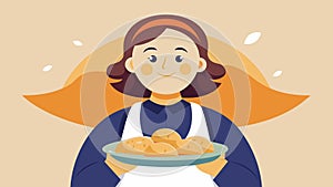 A woman proudly showcases her homemade pierogies a recipe passed down from her Polish grandmother.. Vector illustration.