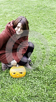 Woman with pumpkin hallowen