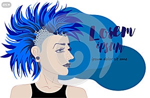 Woman punk with multi-colored hair. Subculture. Style avatar. Vector illustration