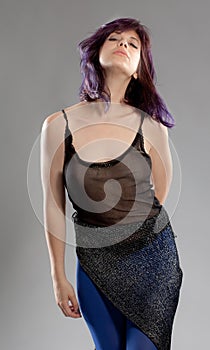 Woman With Purple Hair and Sheer Top photo