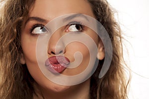 Woman with pursed lips