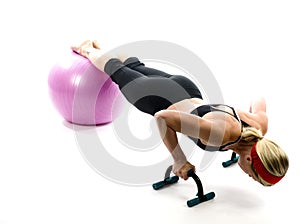 woman push up bars fitness ball