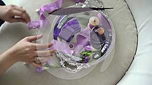 Woman put on tray box and jewelry ring