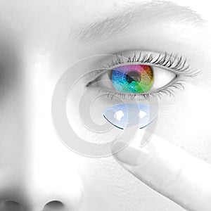 A woman puts a contact lenses. 3d render. photo