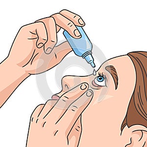 Woman putting drops in her eye diagram medical