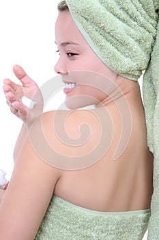 Woman Putting on Lotion