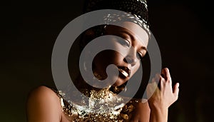 woman queen Cleopatra art photo, creative makeup Black hair