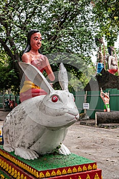 Woman on rabbit statue at Wang Saen Suk monastery, Bang Saen, Thailand