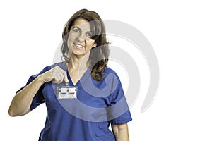 Woman Radiology Student Putting on Her Badge