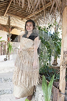 Woman with raffia dress - Tonga