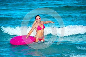 Woman with raft photo