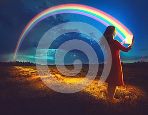 Woman with Rainbow and Book