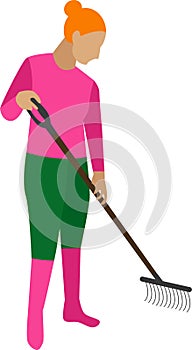 Woman raking in garden vector icon isolated on white