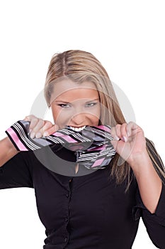 Woman reacting in exasperation photo