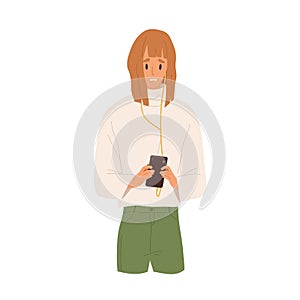 Woman read bad news on the cellphone. Female character emotion after listening disappointing message. Stressed teenager