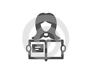 Woman read a Book icon. Education symbol. Vector