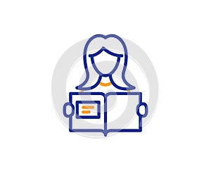 Woman read a Book line icon. Education symbol. Vector