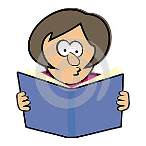 Woman reading a book, funny vector illustration