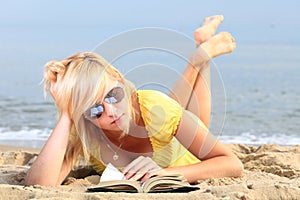 Woman reading book girl yellow dress