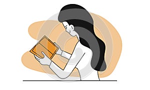 Woman reading book vector concept illustration. Education character and student study. Knowledge with literature and female hobby