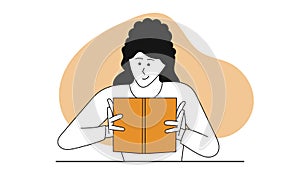 Woman reading book vector concept illustration. Education character and student study. Knowledge with literature and female hobby