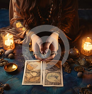 Woman reading a future by tarot cards