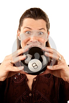 Woman reading the future from a toy eightball