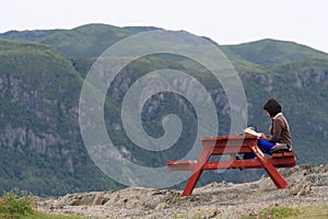 Woman Reading with the Landscape