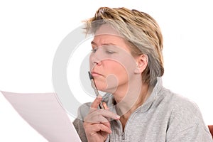 Woman reading a legal document