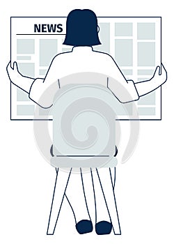 Woman reading newspaper back view. News concept