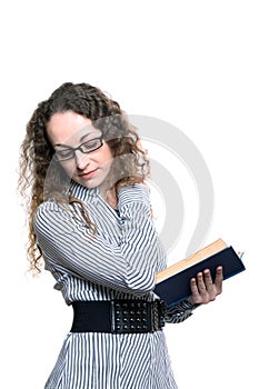 Woman reading old book