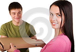 Woman receive for a package photo