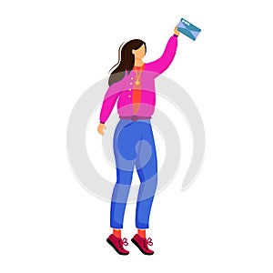 Woman receives letter flat color vector illustration