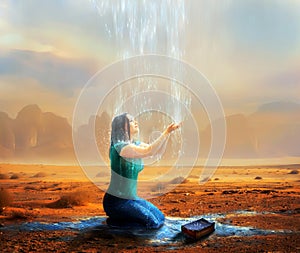 Woman receives rain from heaven