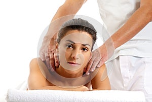 Woman receiving massage relax treatment portrait