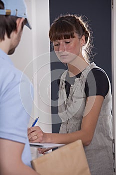 Woman receiving package