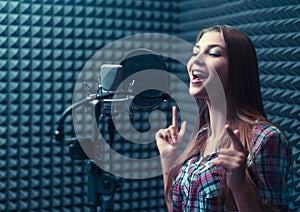 Woman in a recording studio