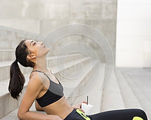 Woman recovering from workout photo