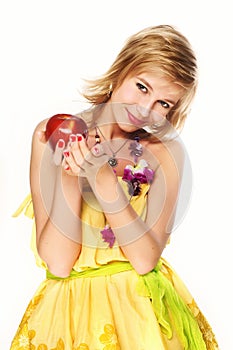 Woman with red apple.