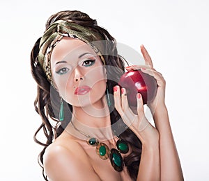 Woman with Red Apple - Wholesome Food photo