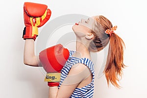 woman red boxing glove workout fashion studio